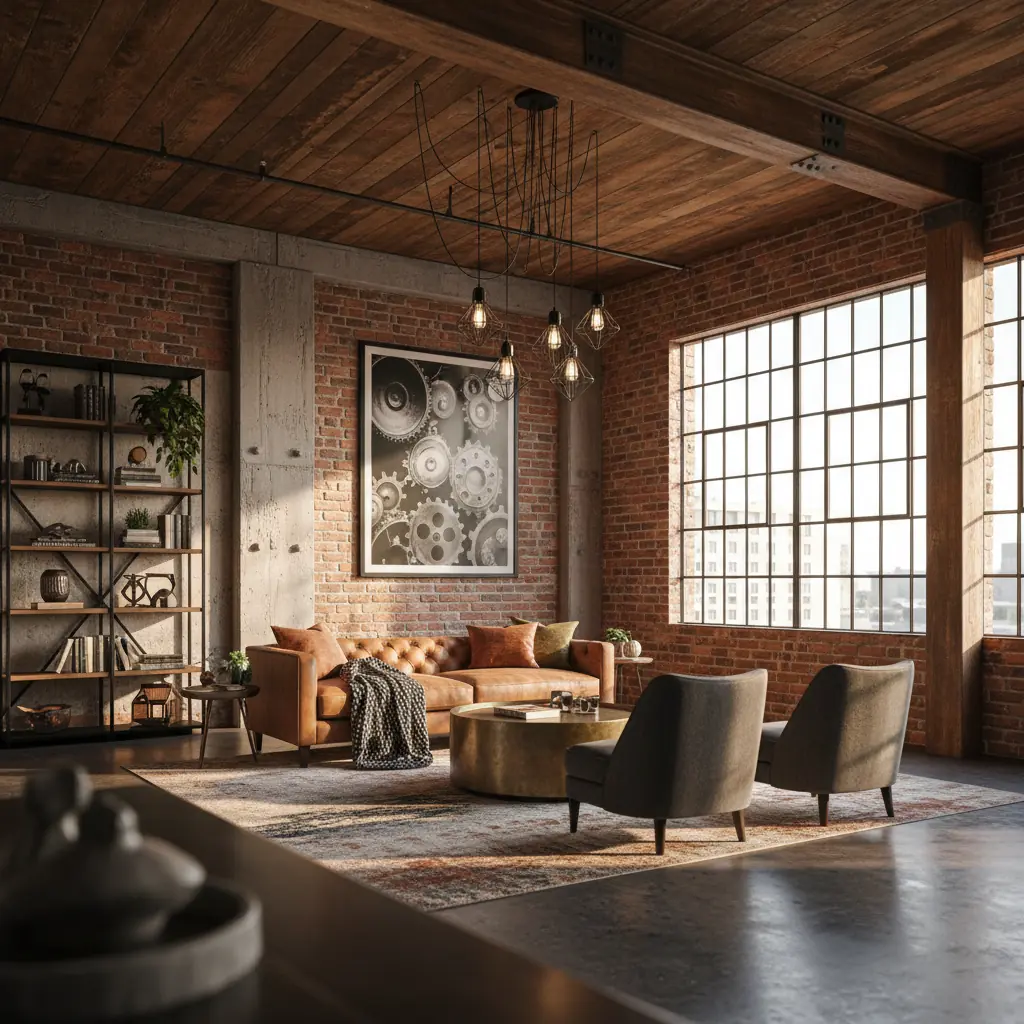 Industrial Living Room Design: Raw Materials, Warm, Livable Results