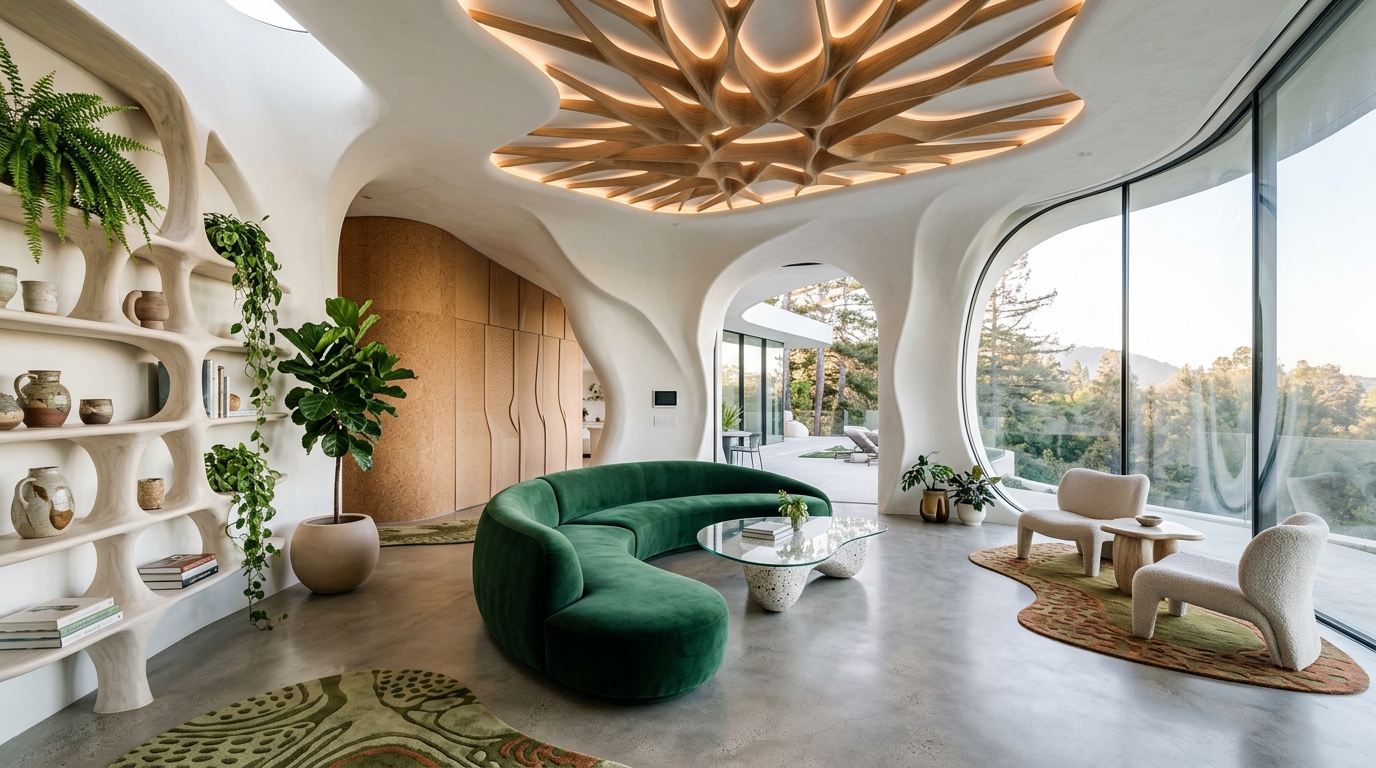 O Que é Futurismo Biomórfico? A Tendência de design de Interiores de 2026 Definida