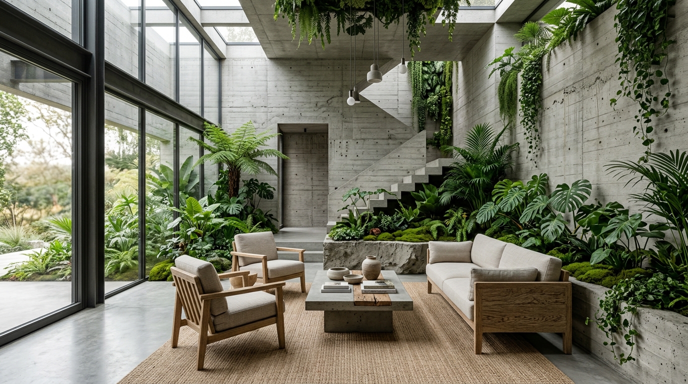 What is Eco-Brutalism? The 2026 Fusion of Raw Concrete and Lush Greenery