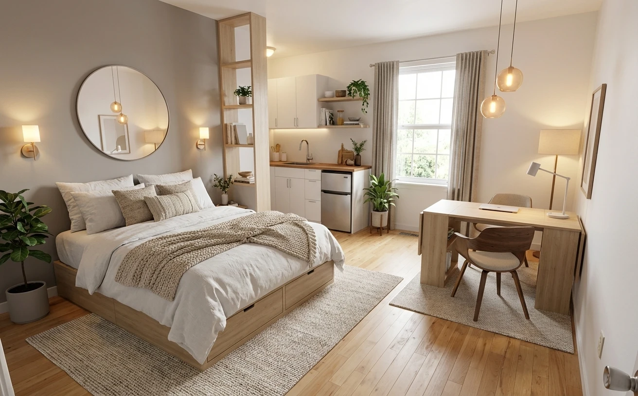 Studio Apt after Compact Scandinavian redesign